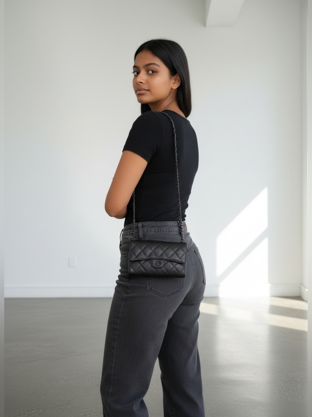 🖤⛓️Chanel Black Quilted Wallet Chain Crossbody Style Bag Gunmetal Hardware